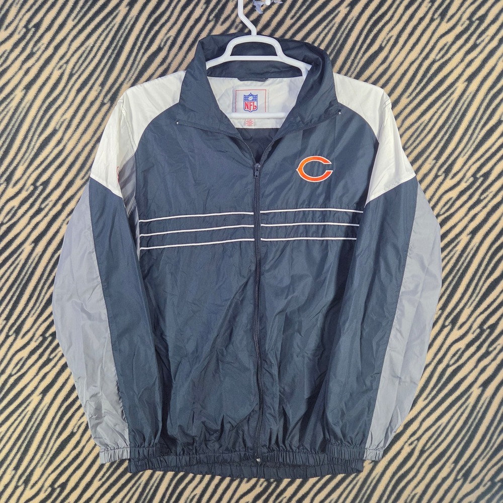 Vintage 90s Y2K NFL Chicago Bears Windbreaker Jacket Navy Sports Illustrated L